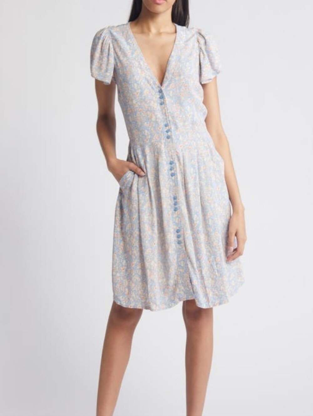 Treasure & Bond Blue Floral Button-Front Dress